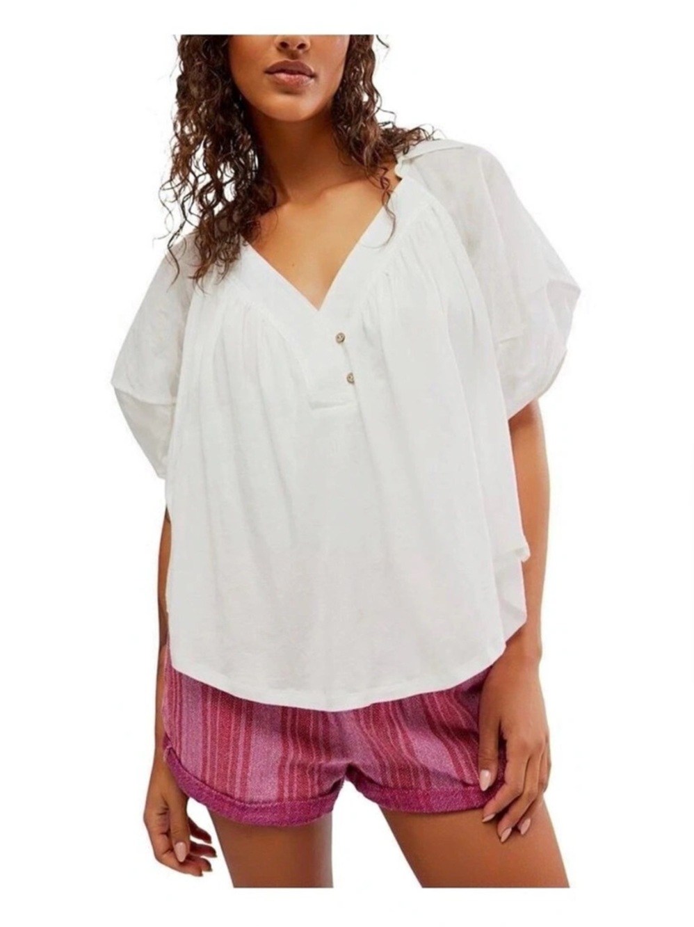 We The Free White V-Neck Blouse X-Large